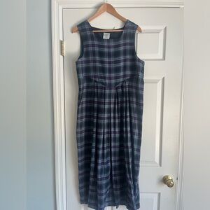 Vintage Laura Ashley Plaid Pleated Pinafore Dress US14